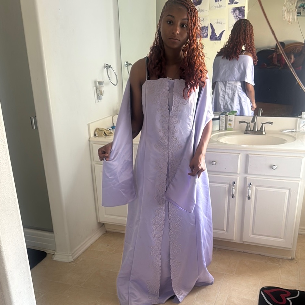 Elegant Lavender Gown with Shawl